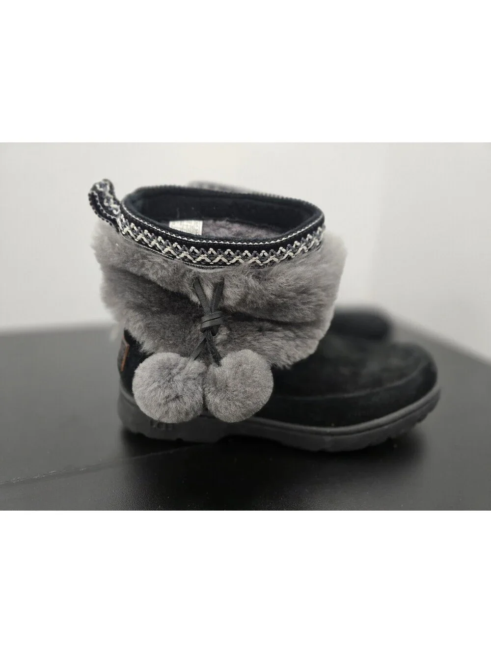 UGG Brie Waterproof Pom Pom Boots Black Gray Size W7
